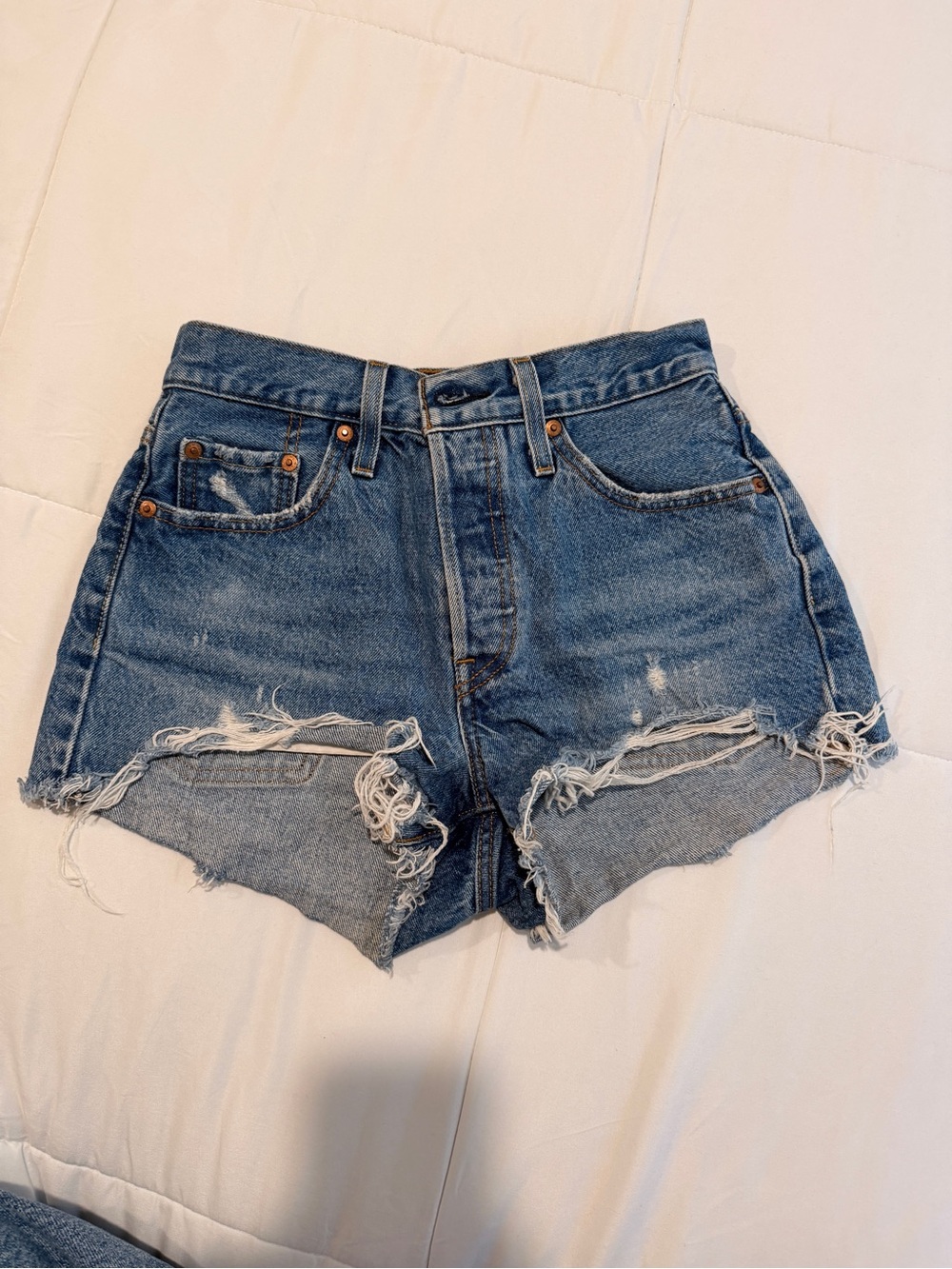 Levi’s 501 Light Wash High Rise Frayed Cutoff Denim Shorts